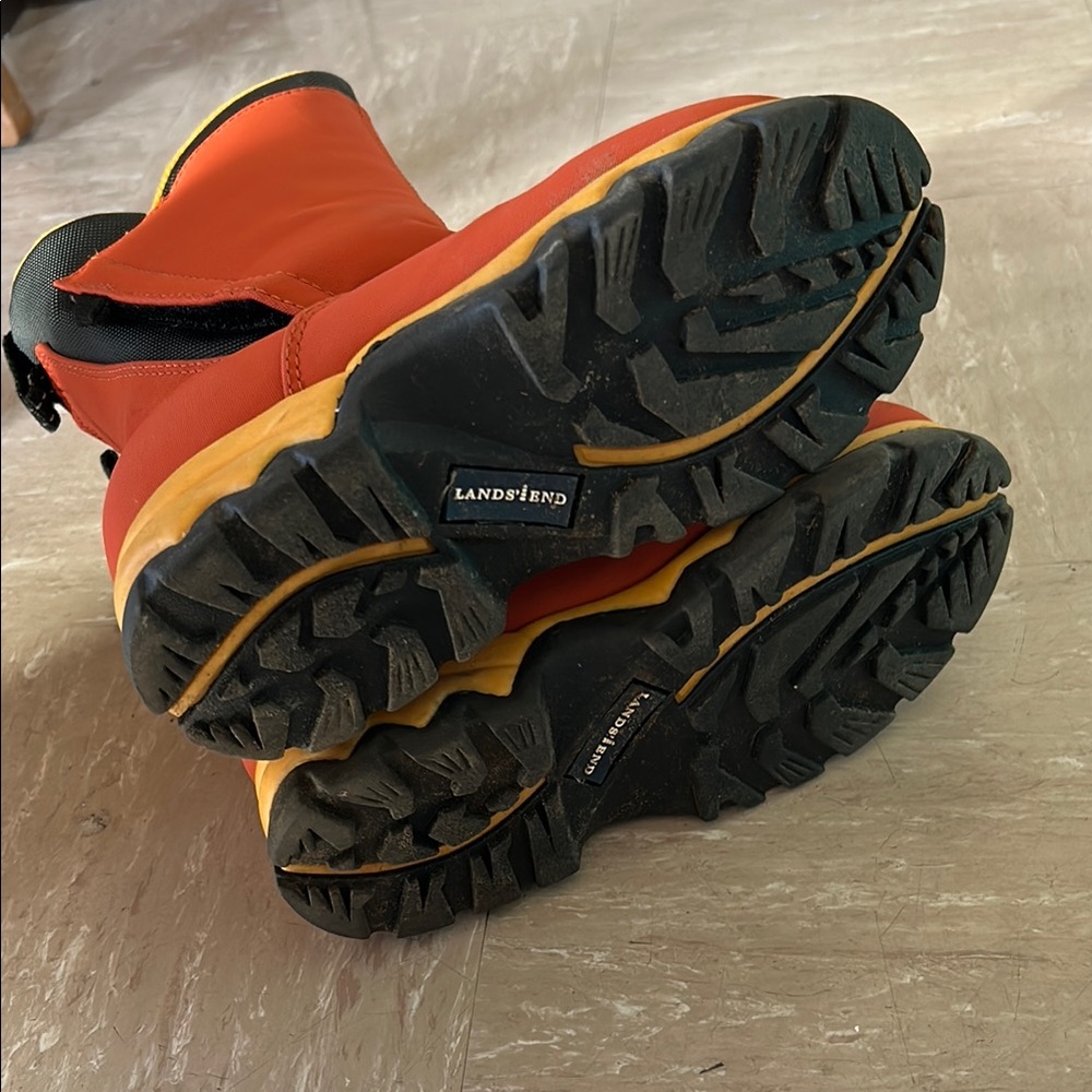 Lands' End Kid’s Orange and Yellow Rain & Snow Boots - Picture 3 of 4